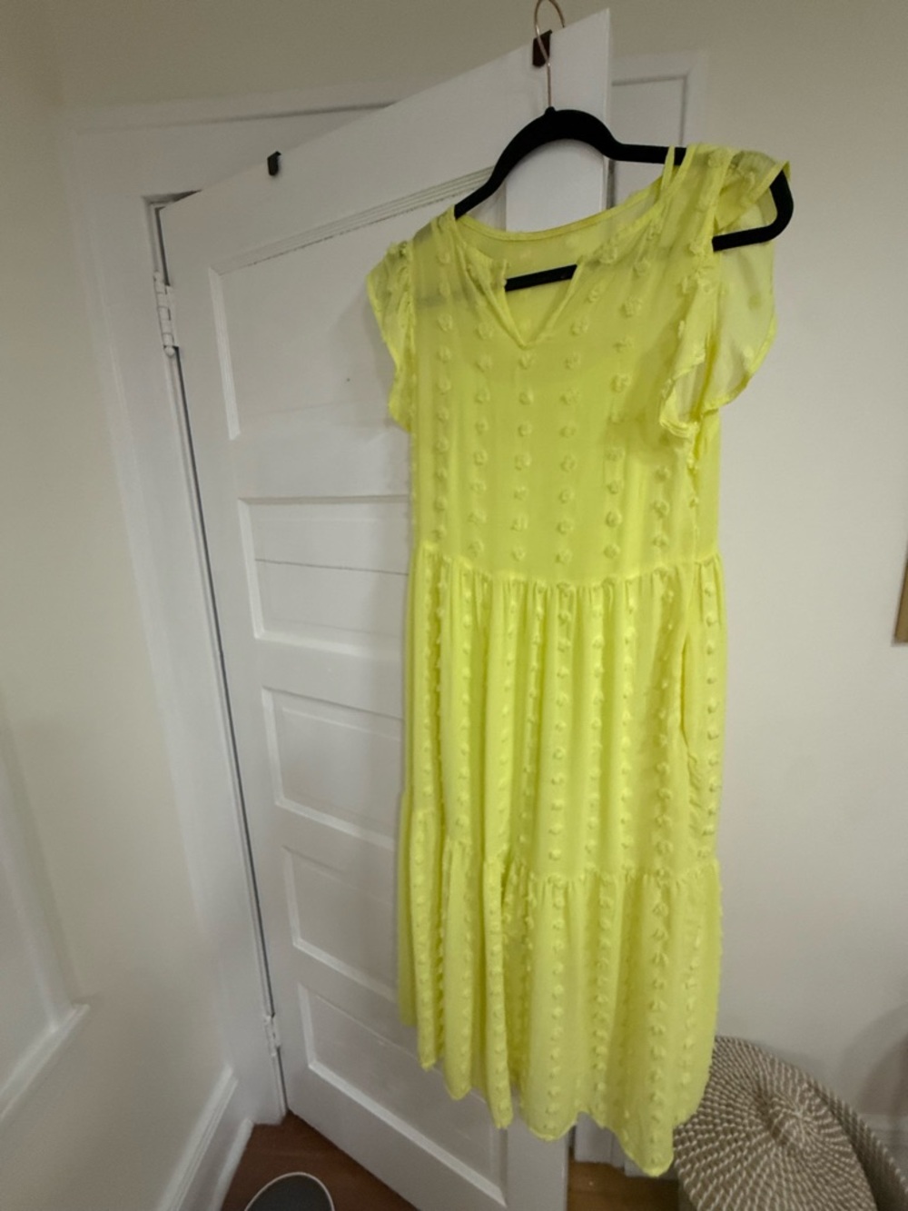 SO Neon Yellow Ruffled Midi Dress